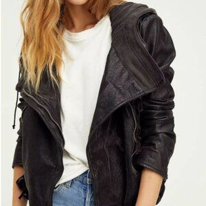 Free People Cleo Hooded Vegan Suede Moto Jacket S